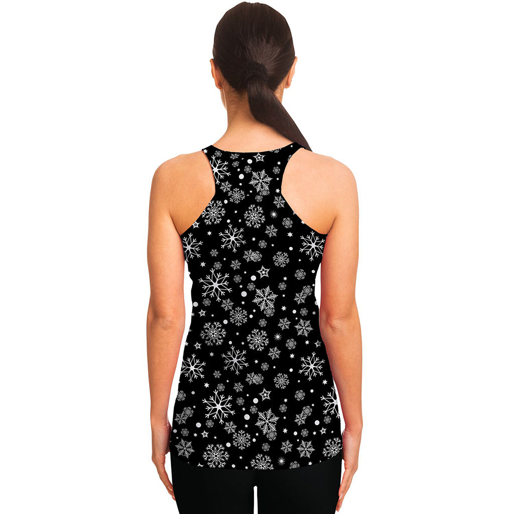 Black And White Snowflake Pattern Print Women's Racerback Tank Top