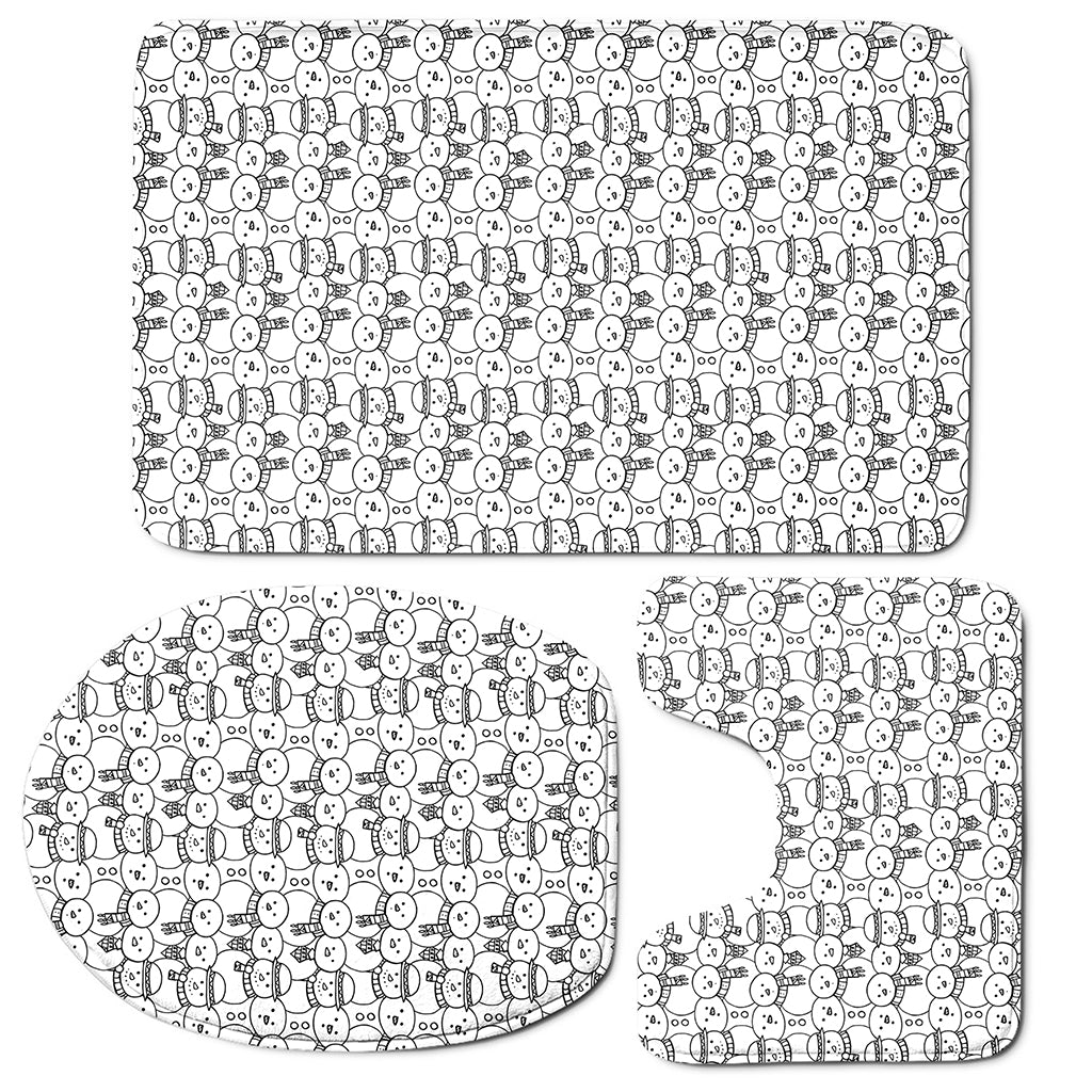 Black And White Snowman Pattern Print 3 Piece Bath Mat Set