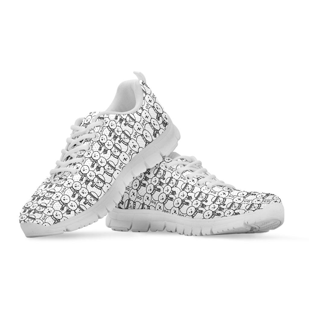 Black And White Snowman Pattern Print White Sneakers