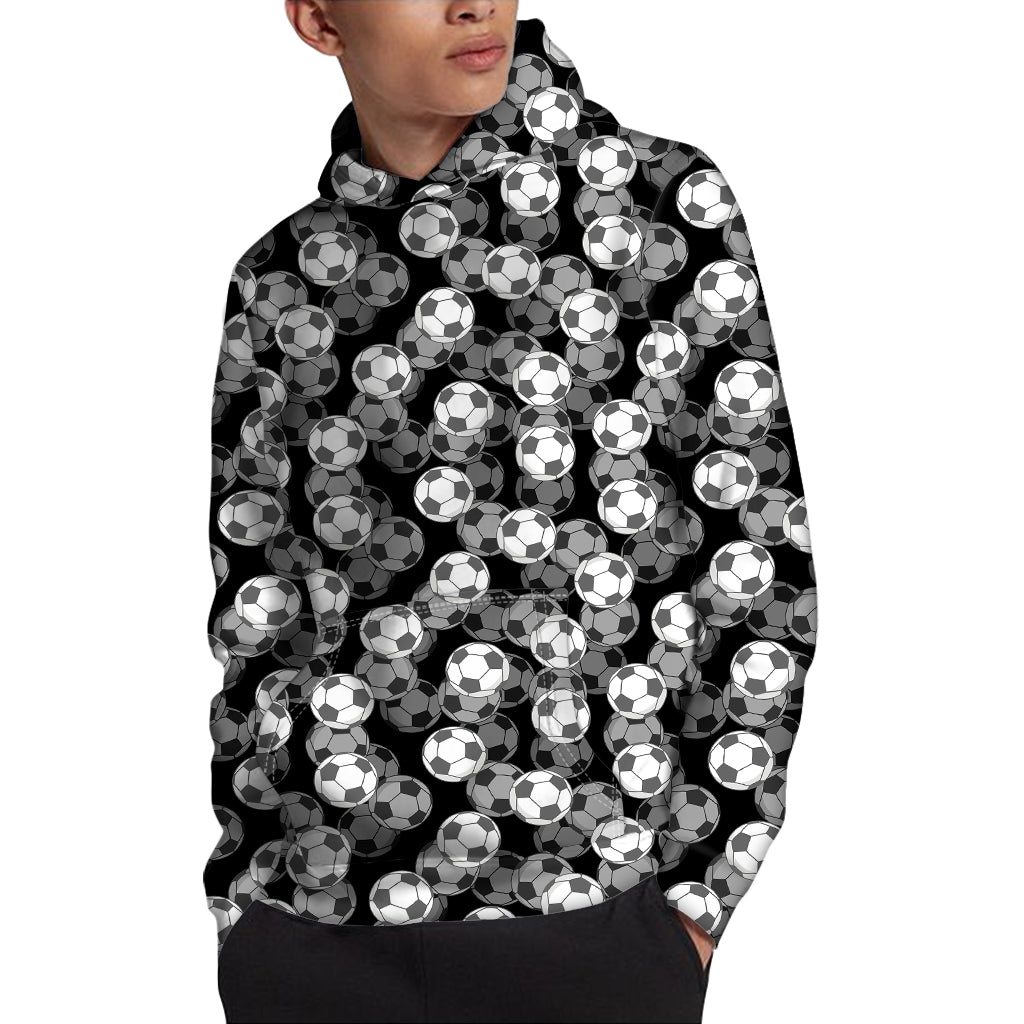 Black And White Soccer Ball Print Pullover Hoodie
