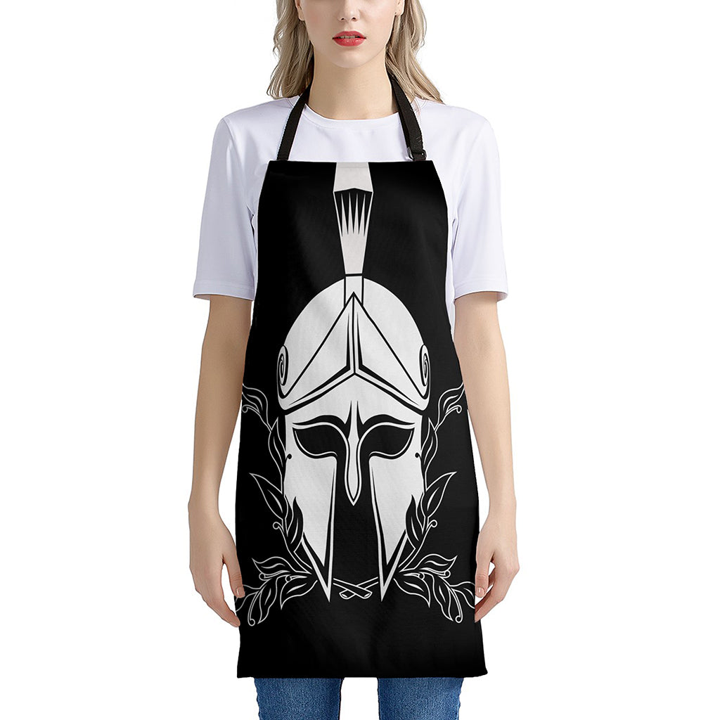 Black And White Spartan Helmet Print Apron