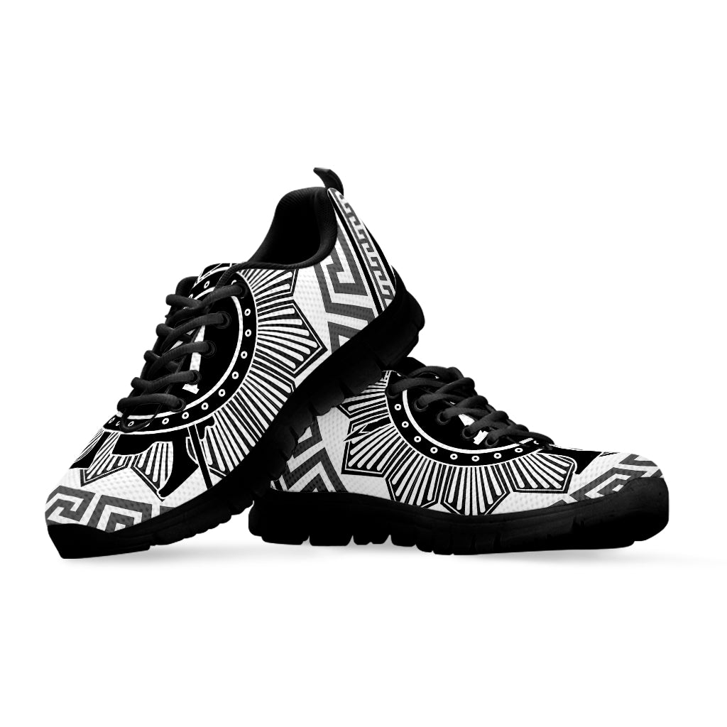 Black And White Spartan Warrior Print Black Sneakers
