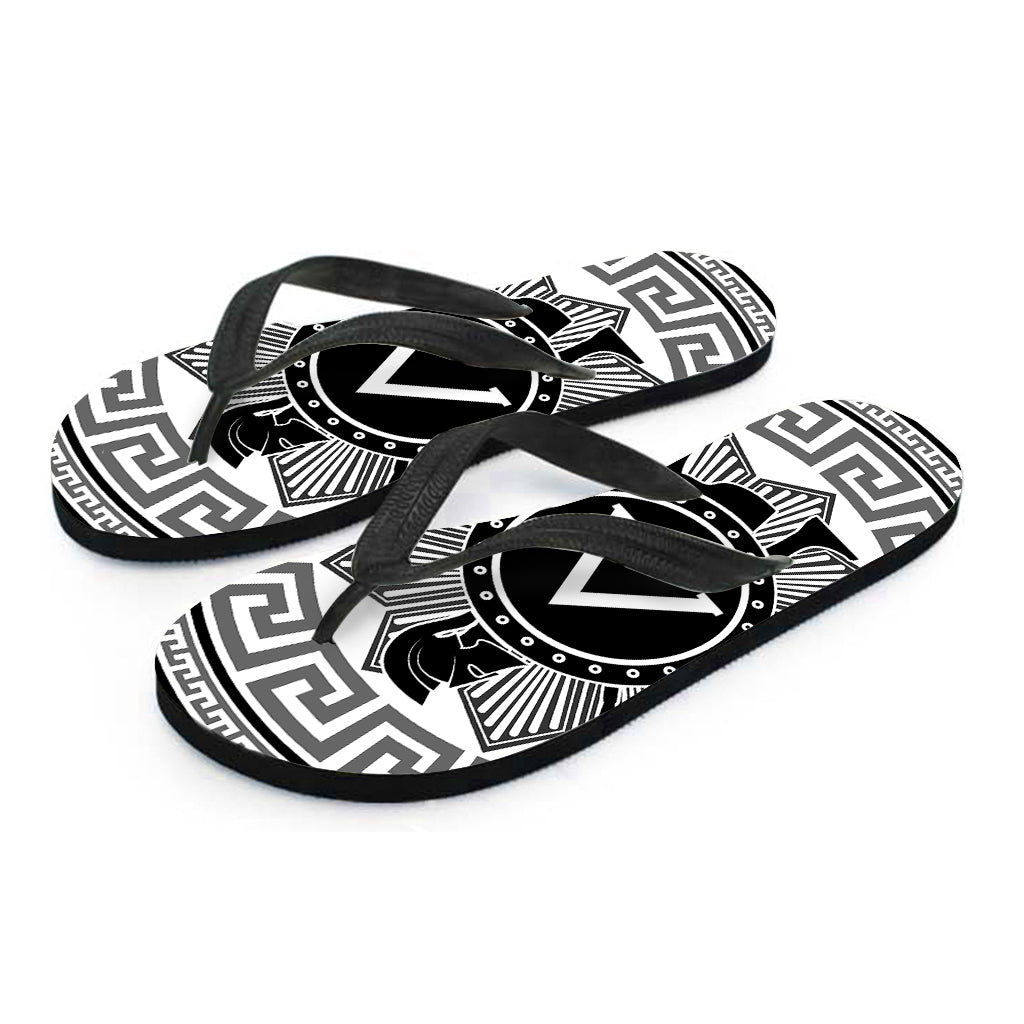 Black And White Spartan Warrior Print Flip Flops