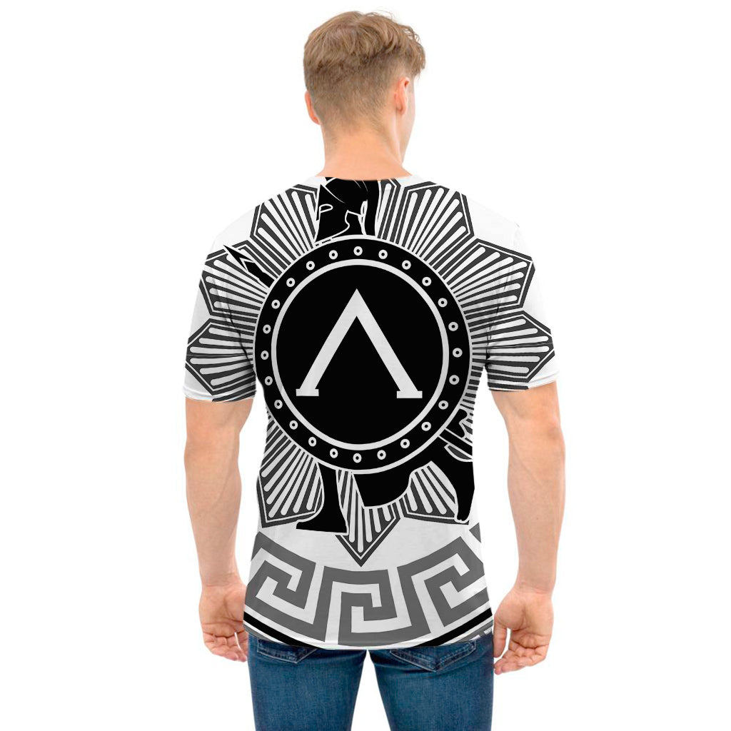 Black And White Spartan Warrior Print Men's T-Shirt