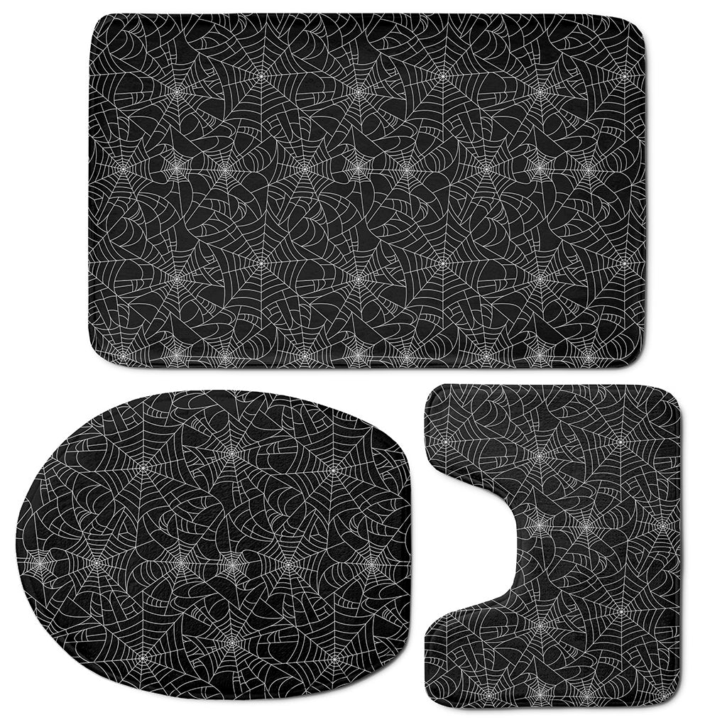 Black And White Spider Web Pattern Print 3 Piece Bath Mat Set