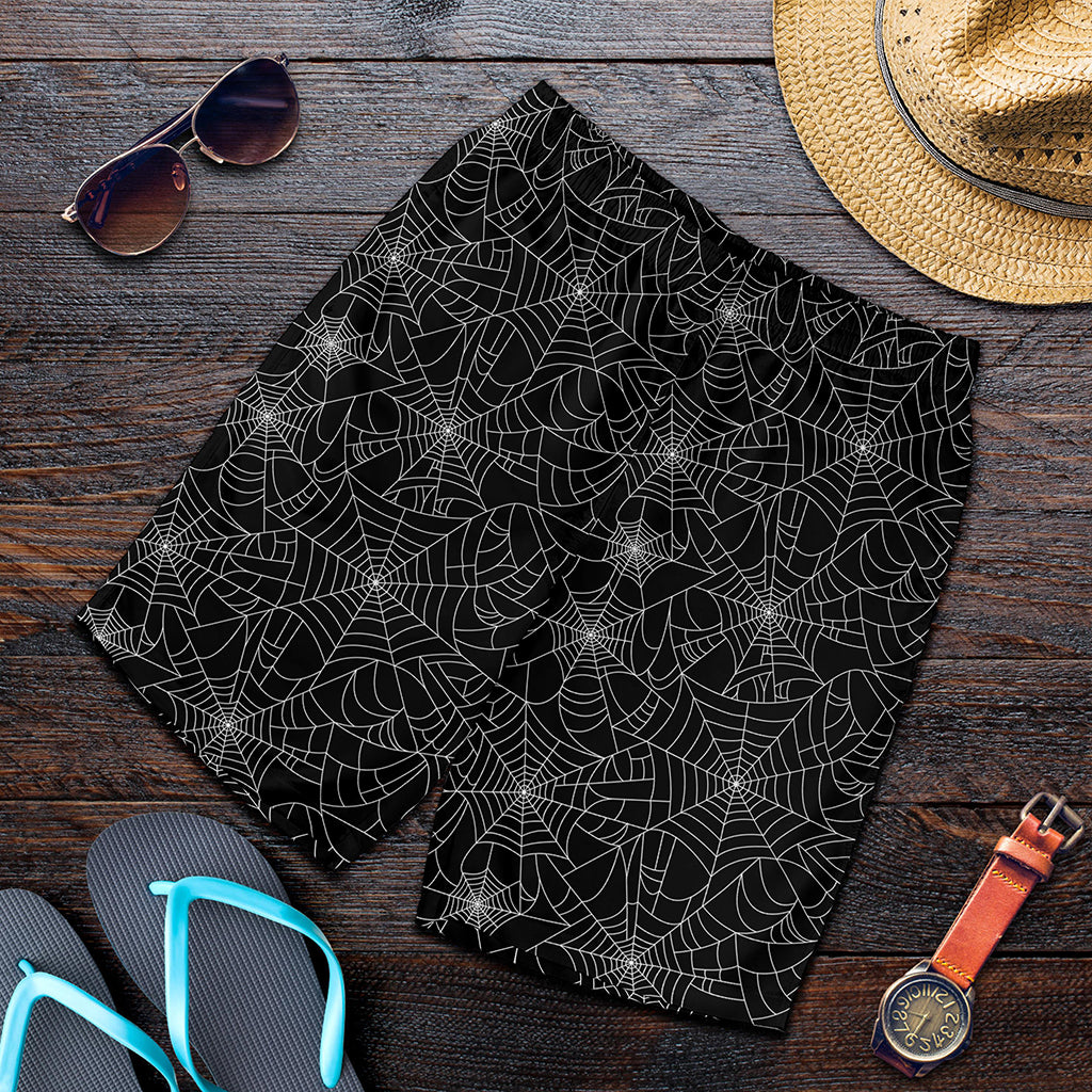 Black And White Spider Web Pattern Print Men's Shorts
