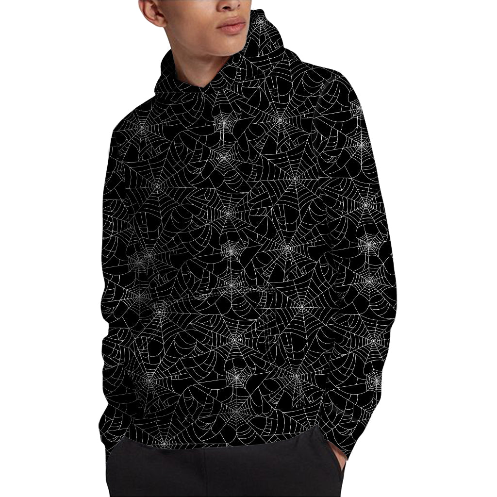 Black And White Spider Web Pattern Print Pullover Hoodie