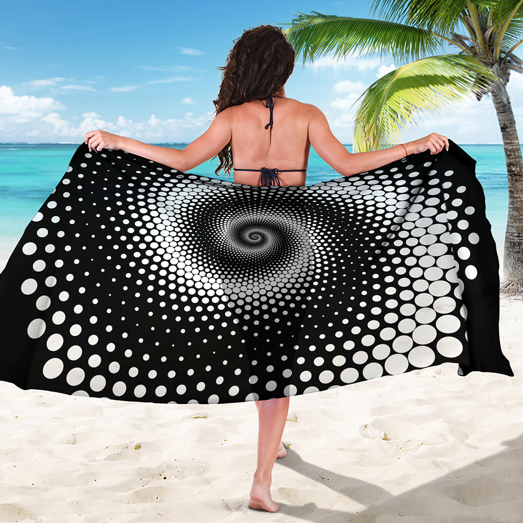 Black And White Spiral Dot Print Beach Sarong Wrap