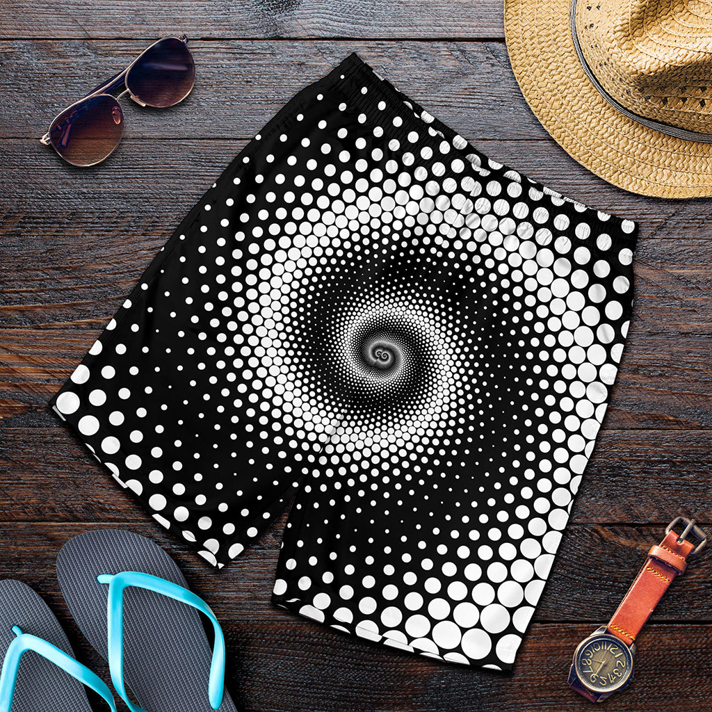 Black And White Spiral Dot Print Men's Shorts