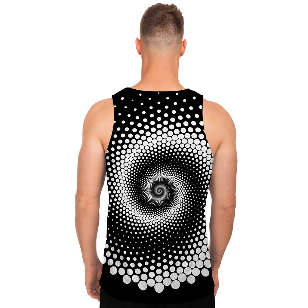 Black And White Spiral Dot Print Men's Tank Top