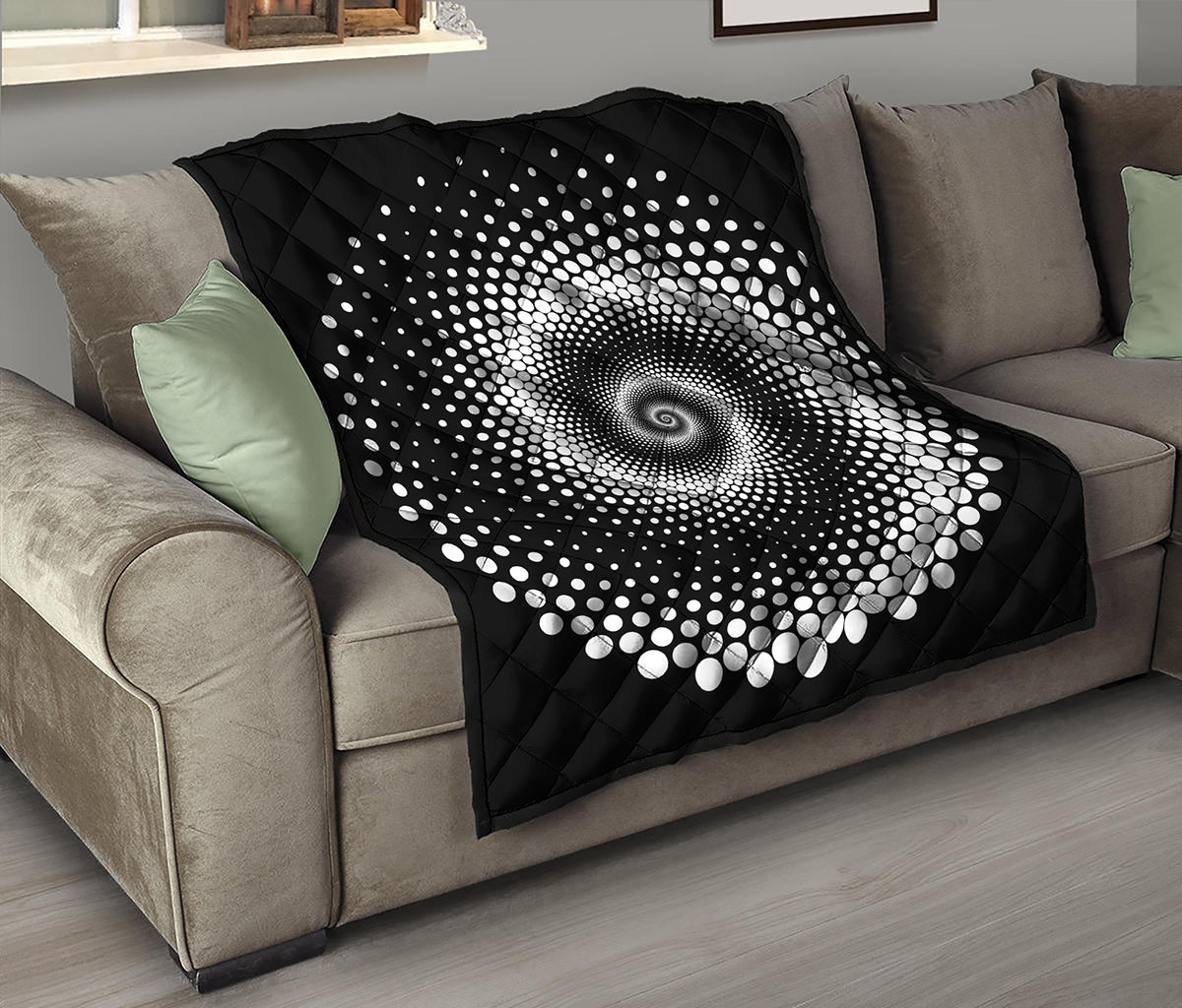 Black And White Spiral Dot Print Quilt