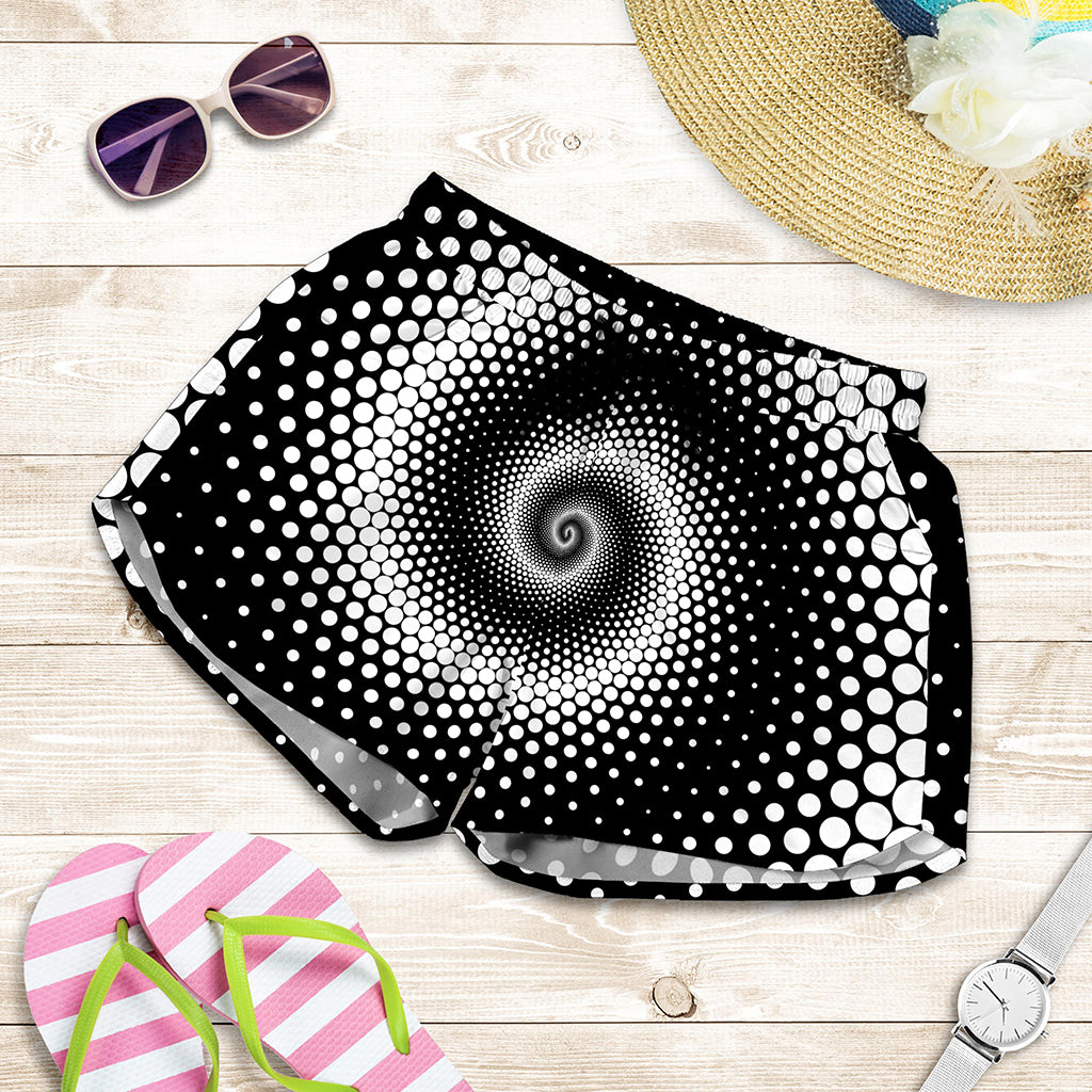 Black And White Spiral Dot Print Women's Shorts