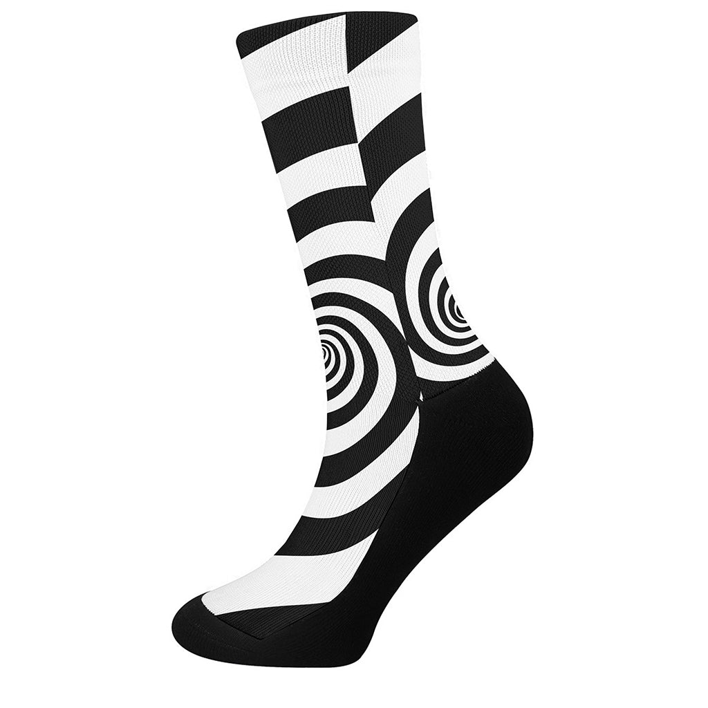 Black And White Spiral Illusion Print Crew Socks