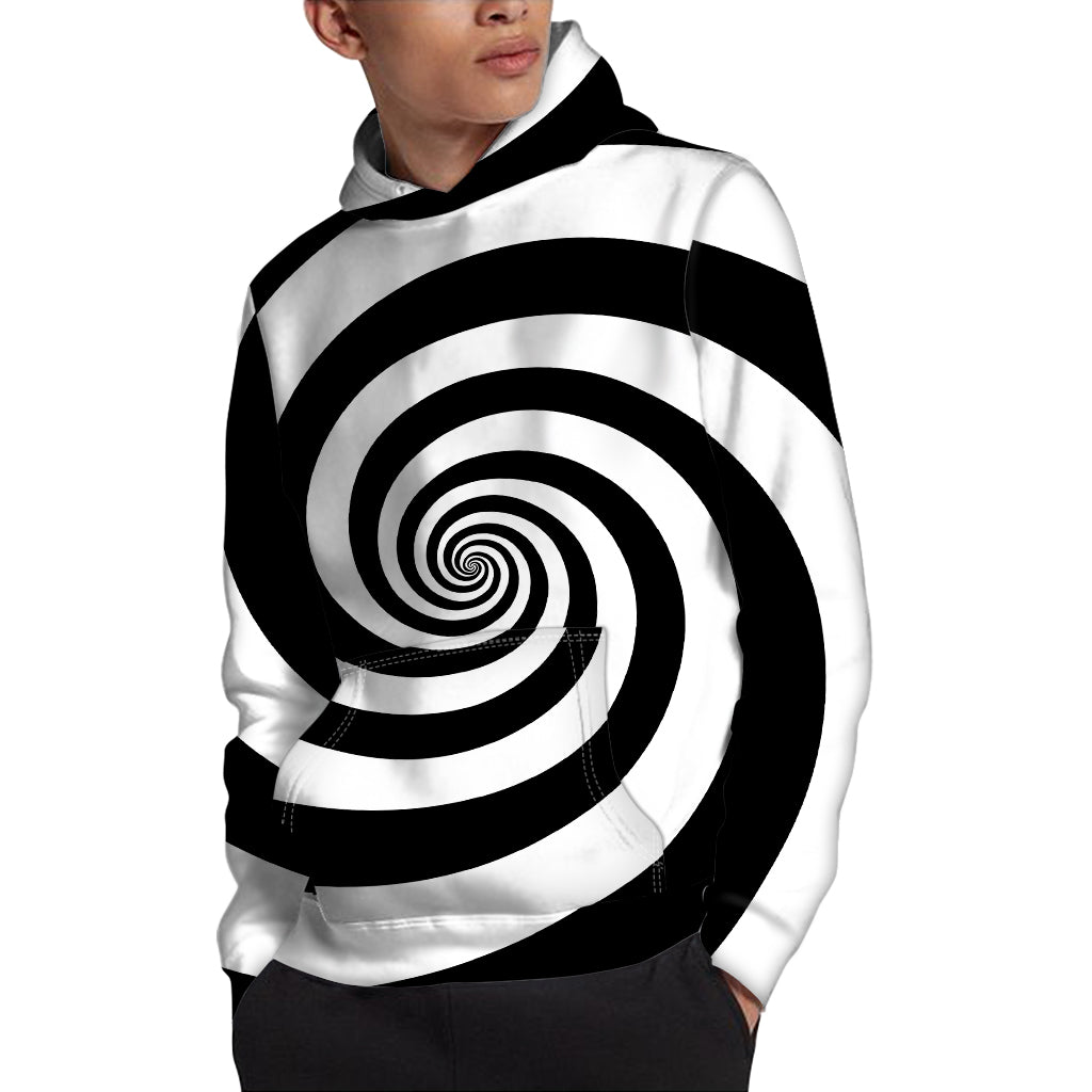 Black And White Spiral Illusion Print Pullover Hoodie