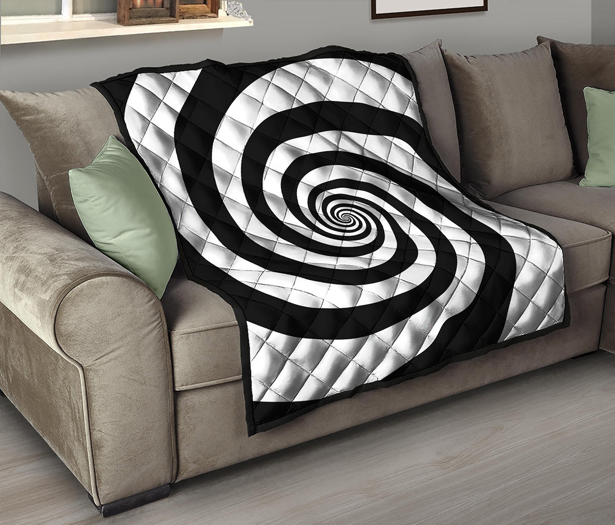 Black And White Spiral Illusion Print Quilt
