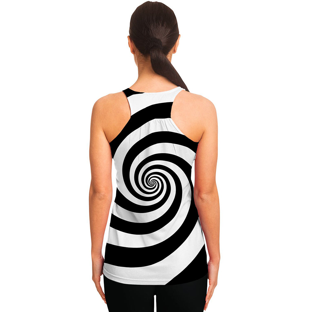 Black And White Spiral Illusion Print Women's Racerback Tank Top