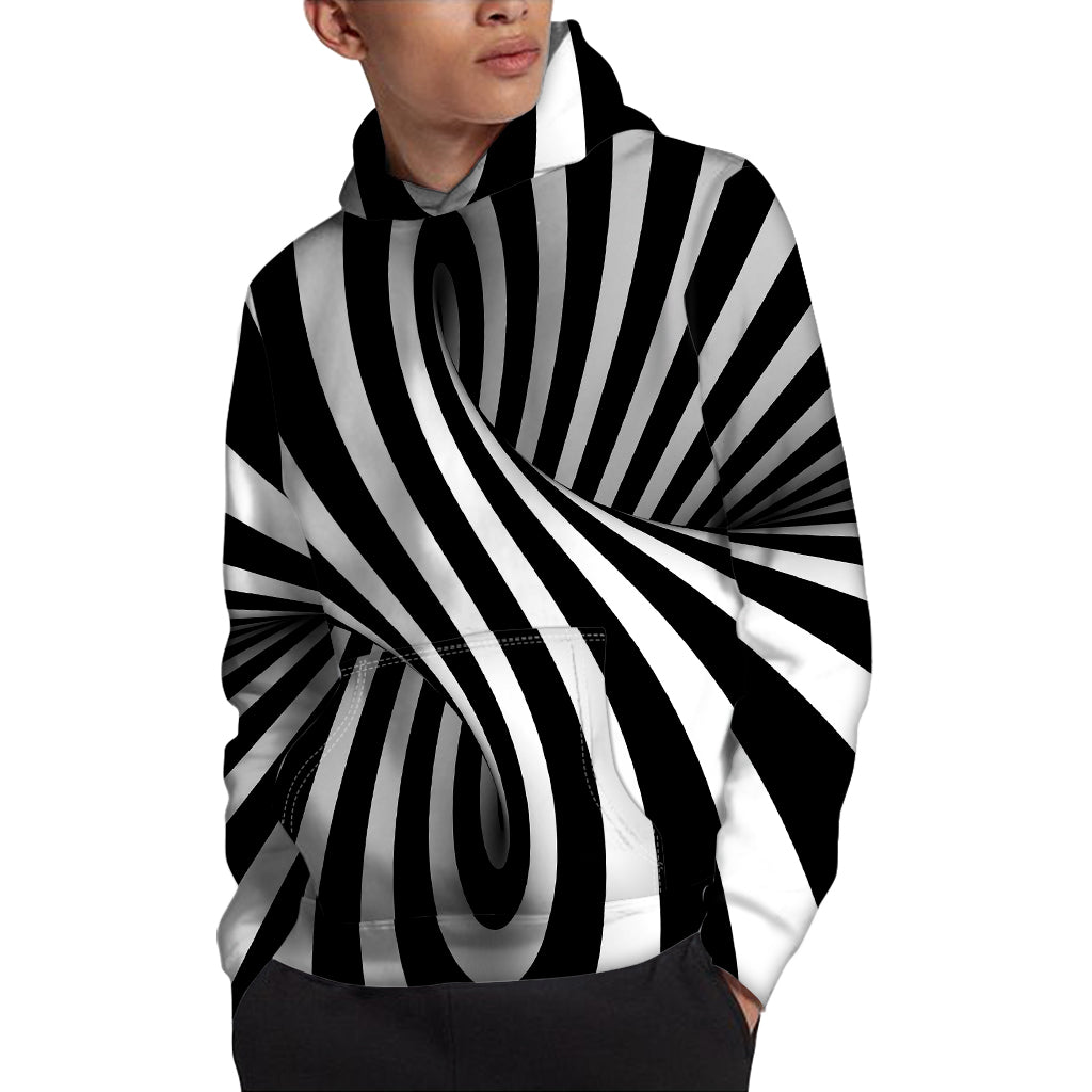 Black And White Spiral Twist Illusion Print Pullover Hoodie