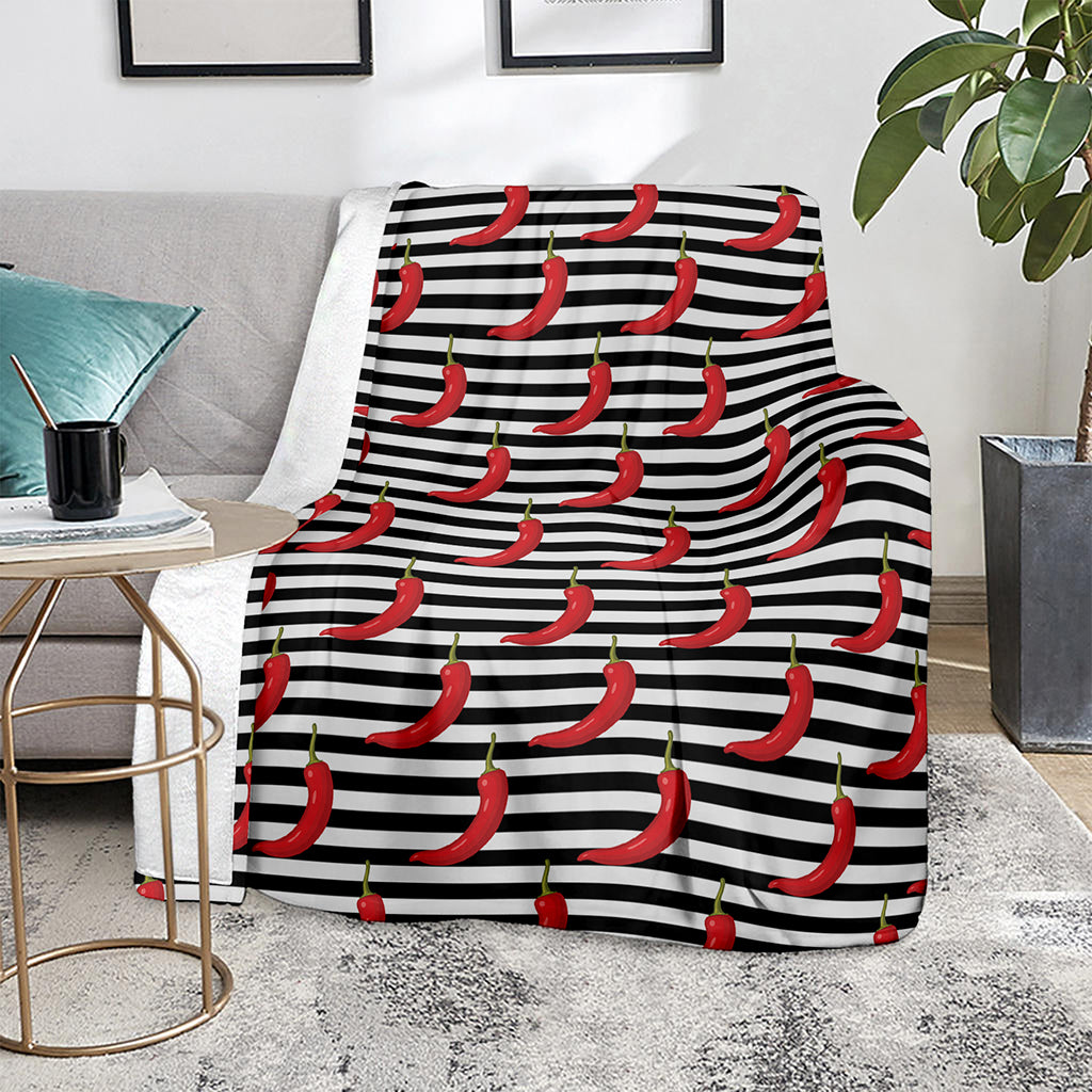 Black And White Striped Chili Print Blanket