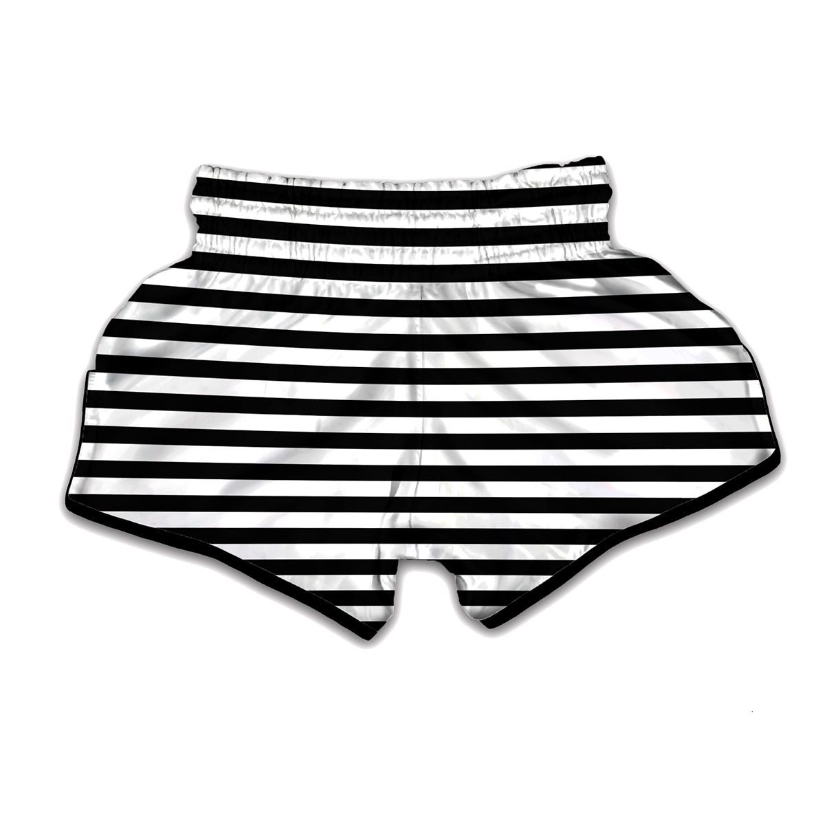 Black And White Striped Pattern Print Muay Thai Boxing Shorts
