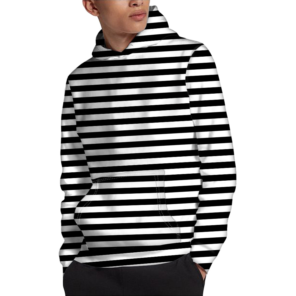 Black And White Striped Pattern Print Pullover Hoodie