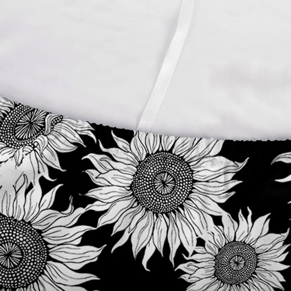 Black And White Sunflower Pattern Print Sofa Cover