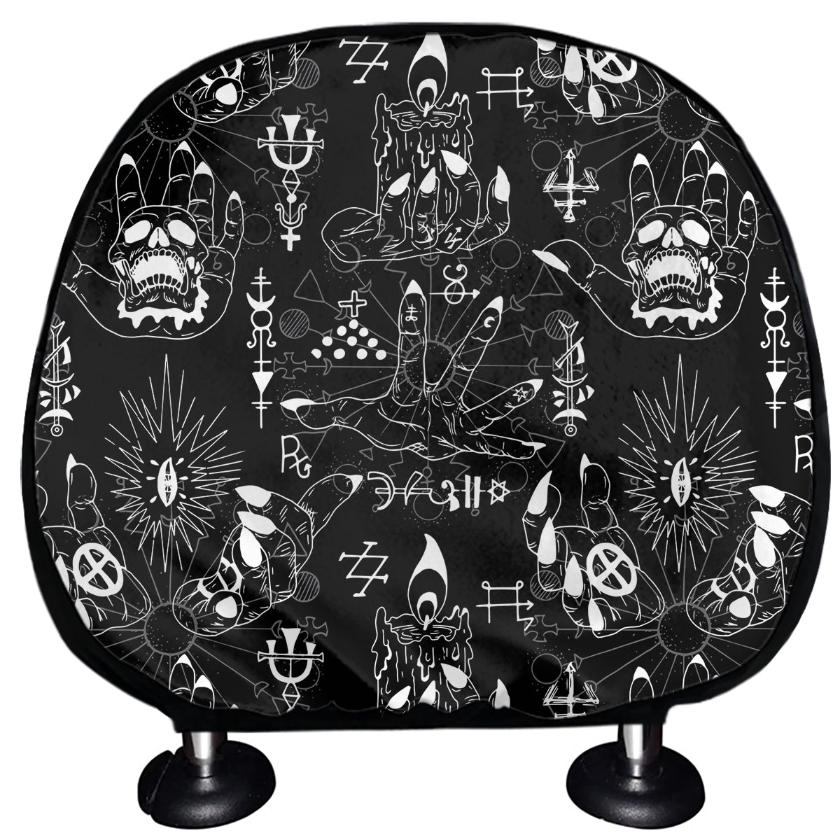 Black And White Supernatural Wicca Print Car Headrest Covers