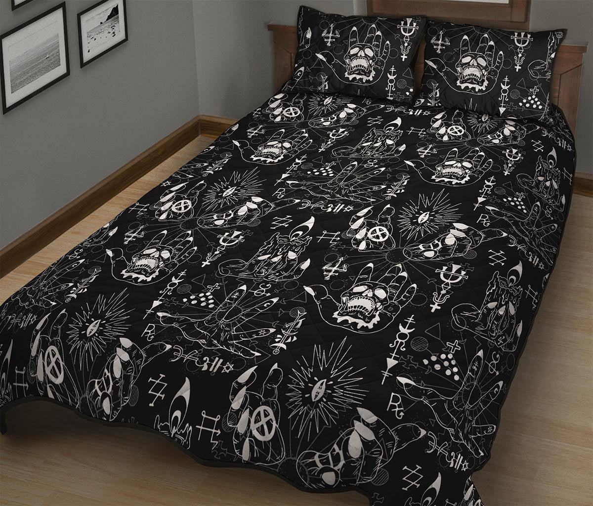 Black And White Supernatural Wicca Print Quilt Bed Set