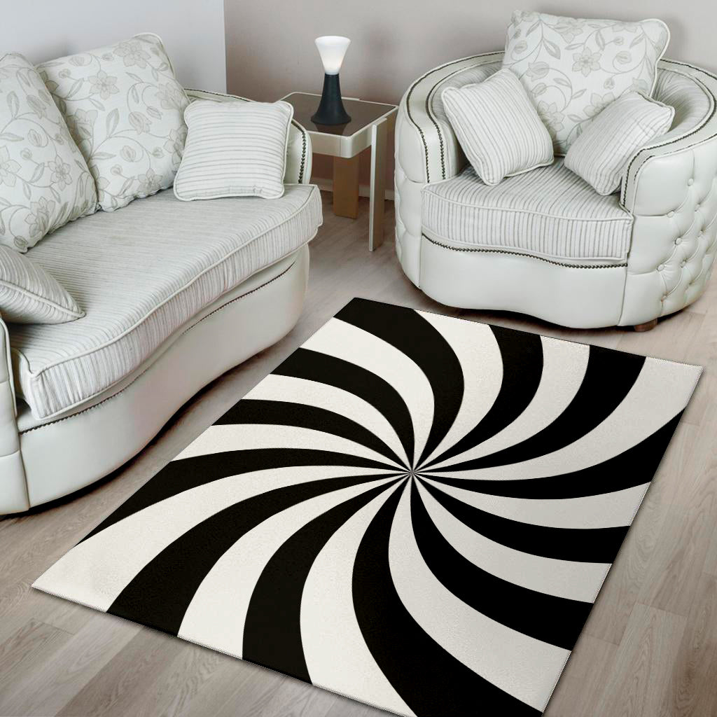 Black And White Swirl Print Area Rug