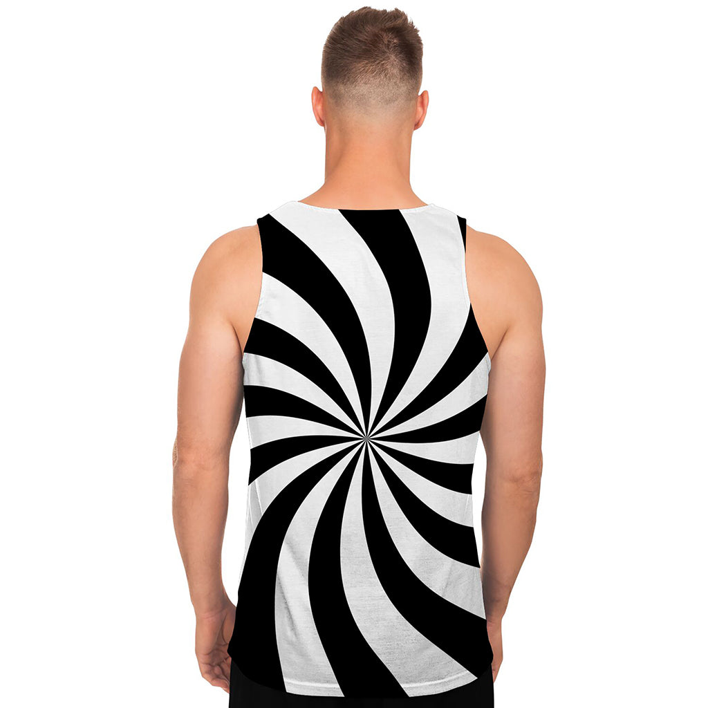 Black And White Swirl Print Men's Tank Top