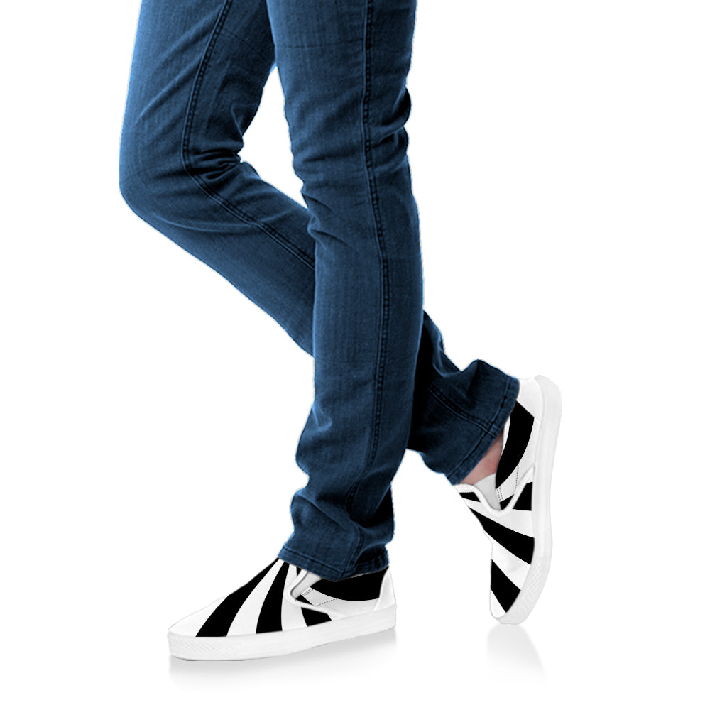 Black And White Swirl Print White Slip On Shoes