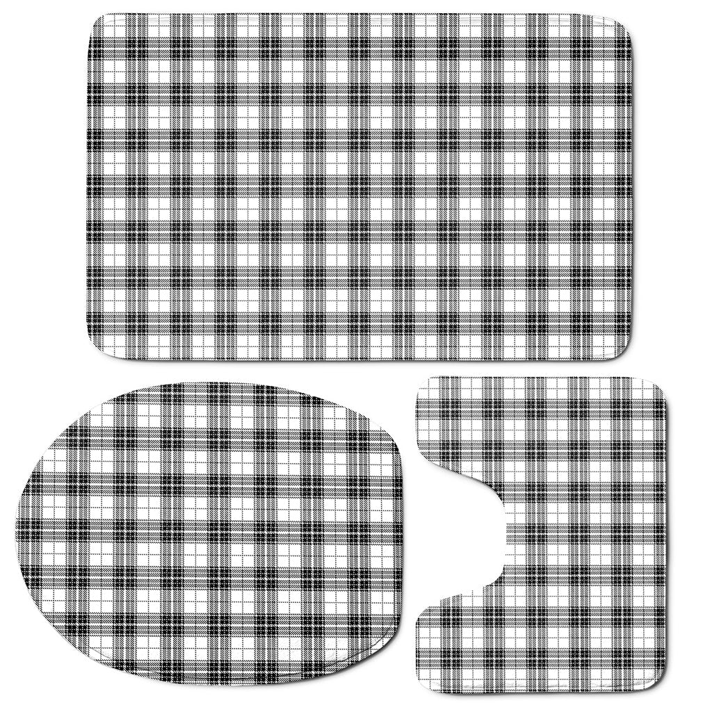Black And White Tartan Pattern Print 3 Piece Bath Mat Set