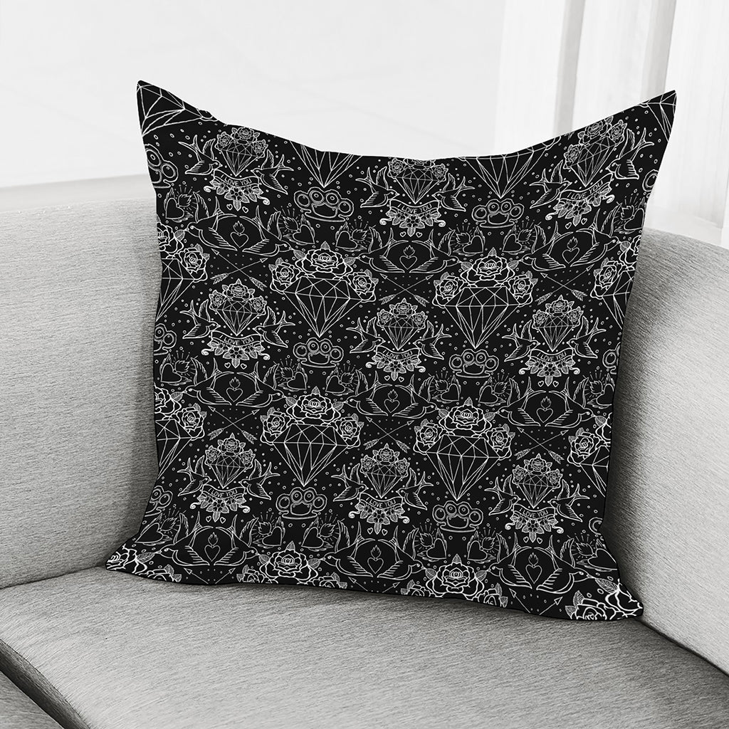 Black And White Tattoo Print Pillow Cover