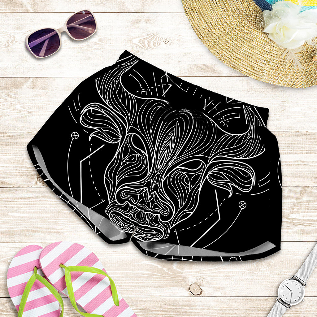 Black And White Taurus Sign Print Women's Shorts