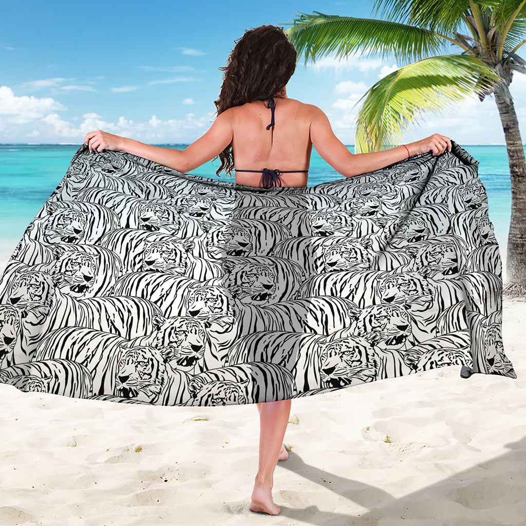 Black And White Tiger Pattern Print Beach Sarong Wrap