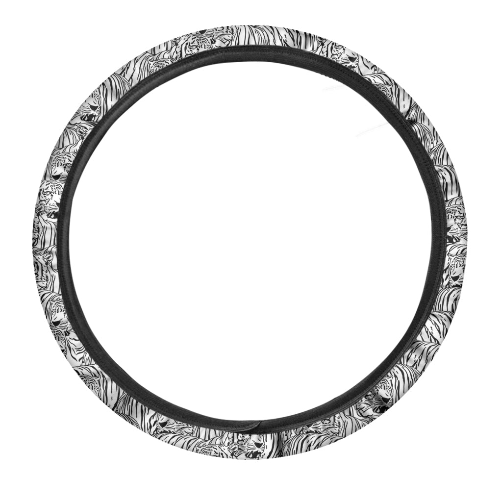 Black And White Tiger Pattern Print Car Steering Wheel Cover