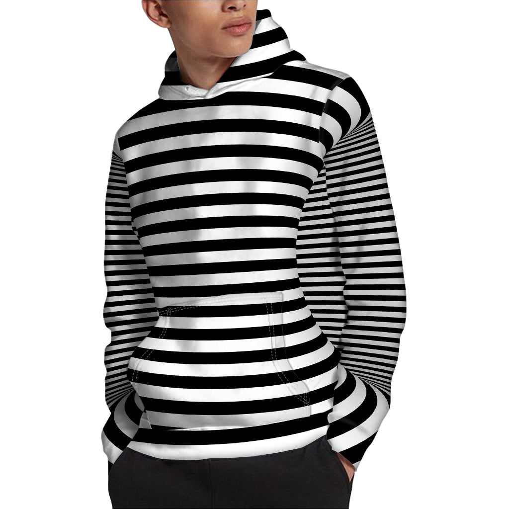 Black And White Torus Illusion Print Pullover Hoodie
