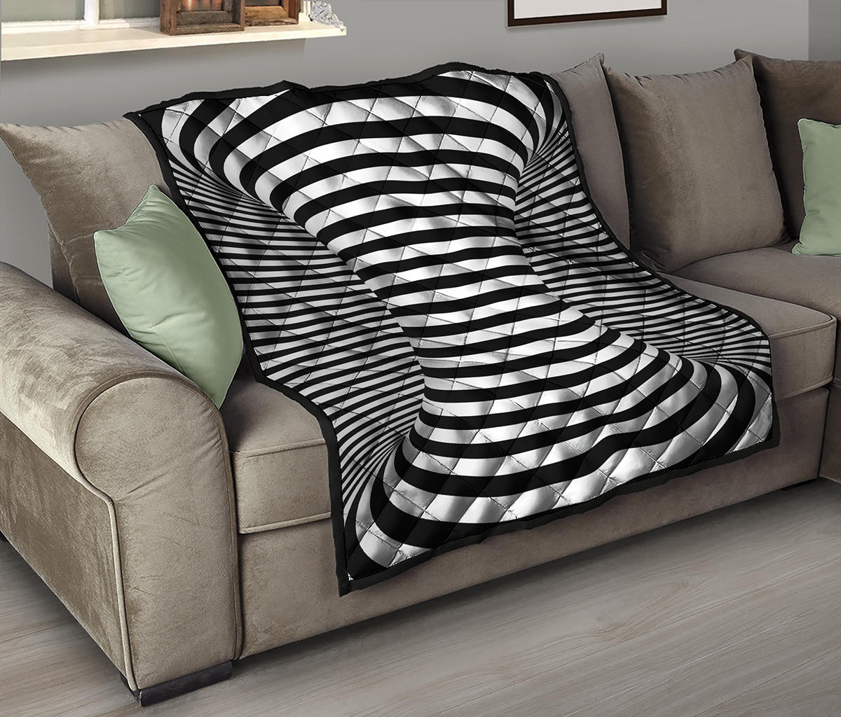 Black And White Torus Illusion Print Quilt