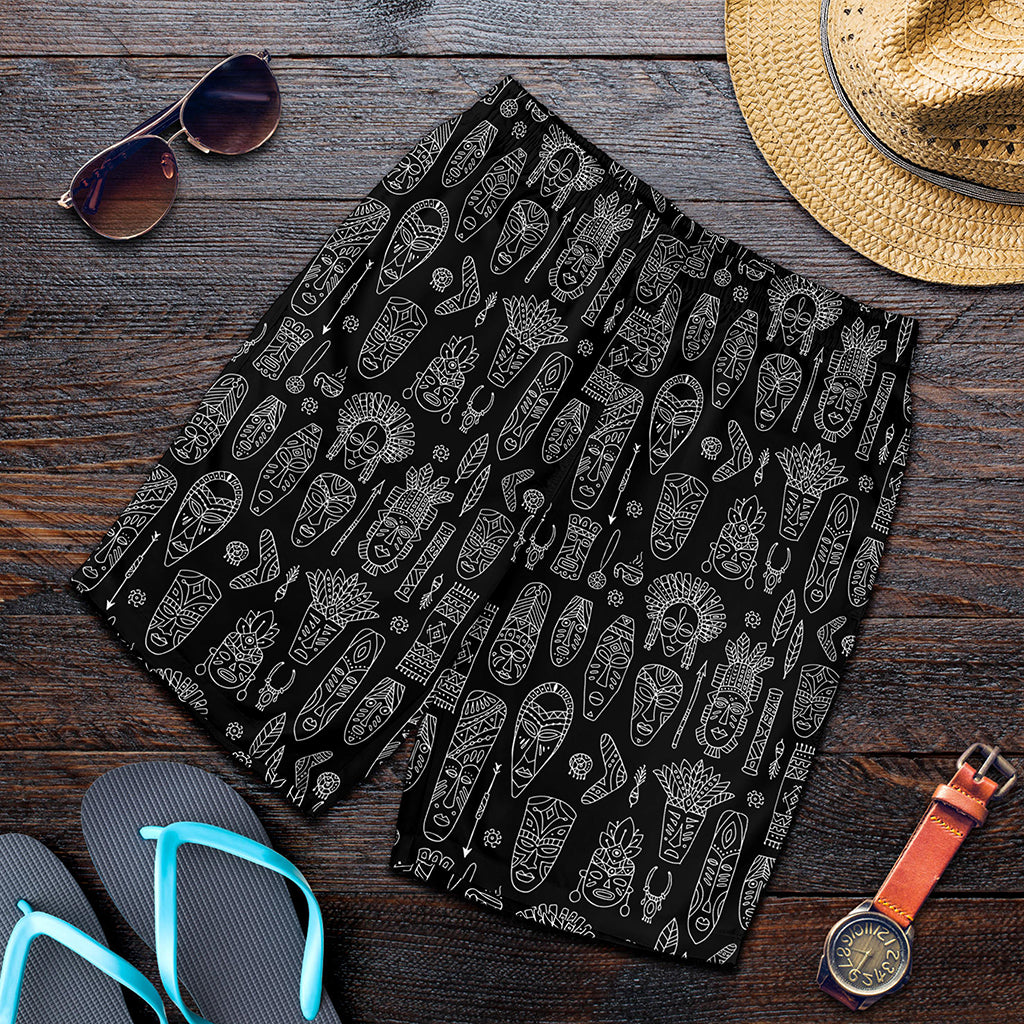 Black And White Totem Pattern Print Men's Shorts