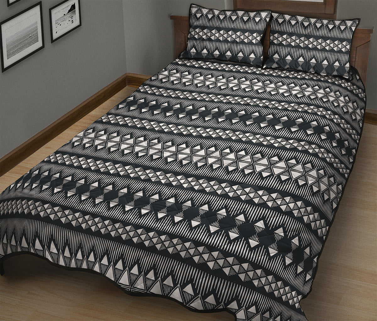Black And White Tribal Geometric Print Quilt Bed Set