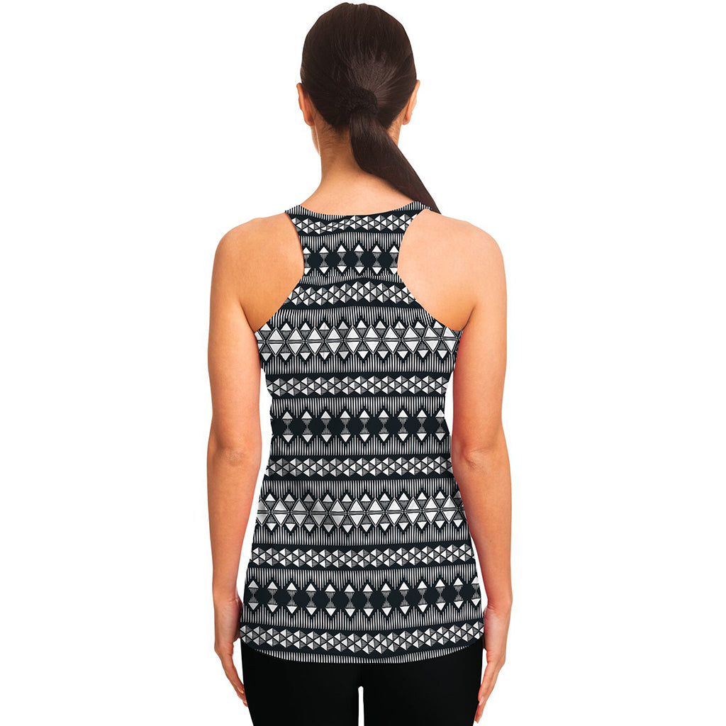 Black And White Tribal Geometric Print Women's Racerback Tank Top
