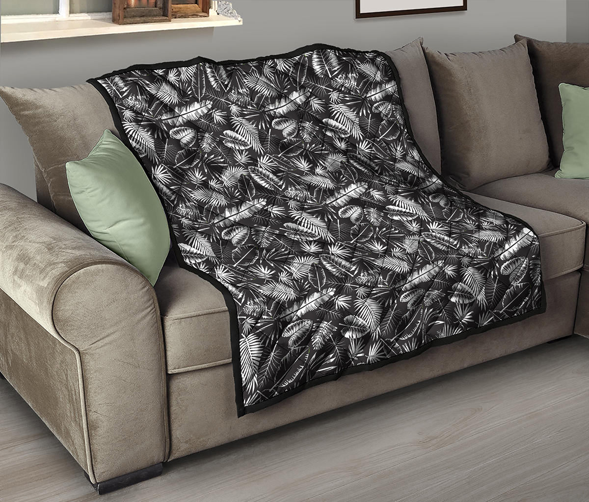 Black And White Tropical Palm Leaf Print Quilt