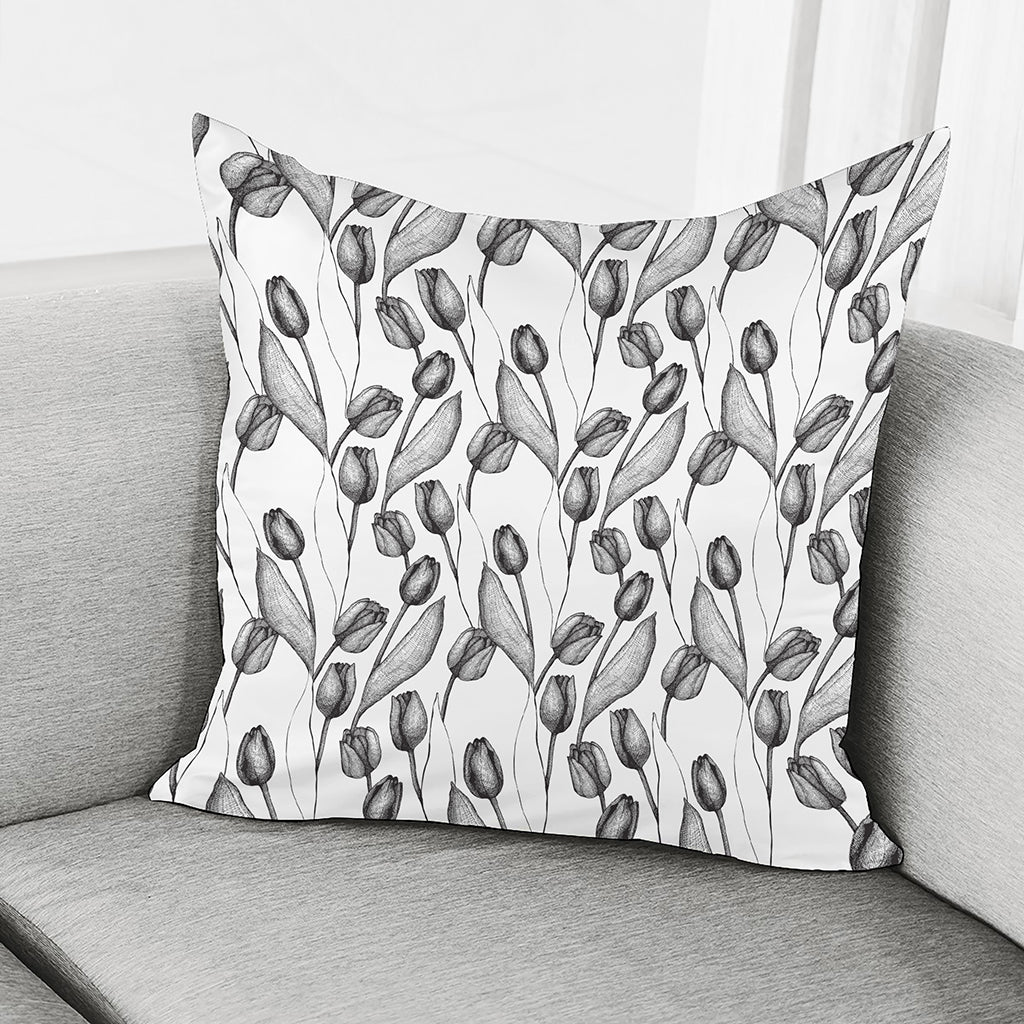 Black And White Tulip Pattern Print Pillow Cover