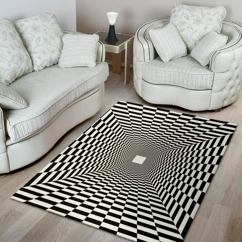 Black And White Tunnel Illusion Print Area Rug