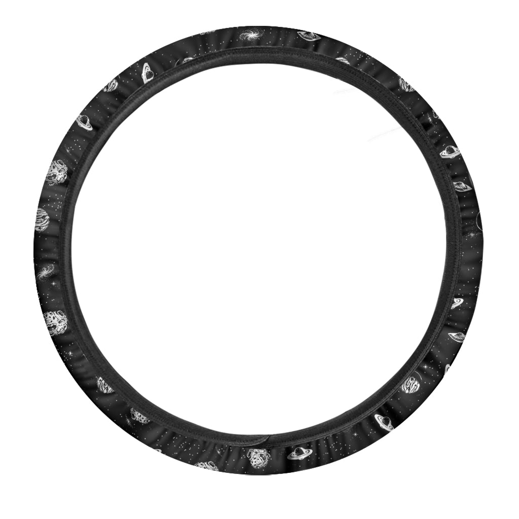 Black And White UFO Pattern Print Car Steering Wheel Cover
