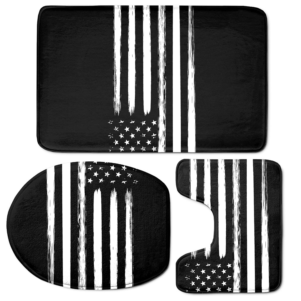 Black And White USA Flag Print 3 Piece Bath Mat Set