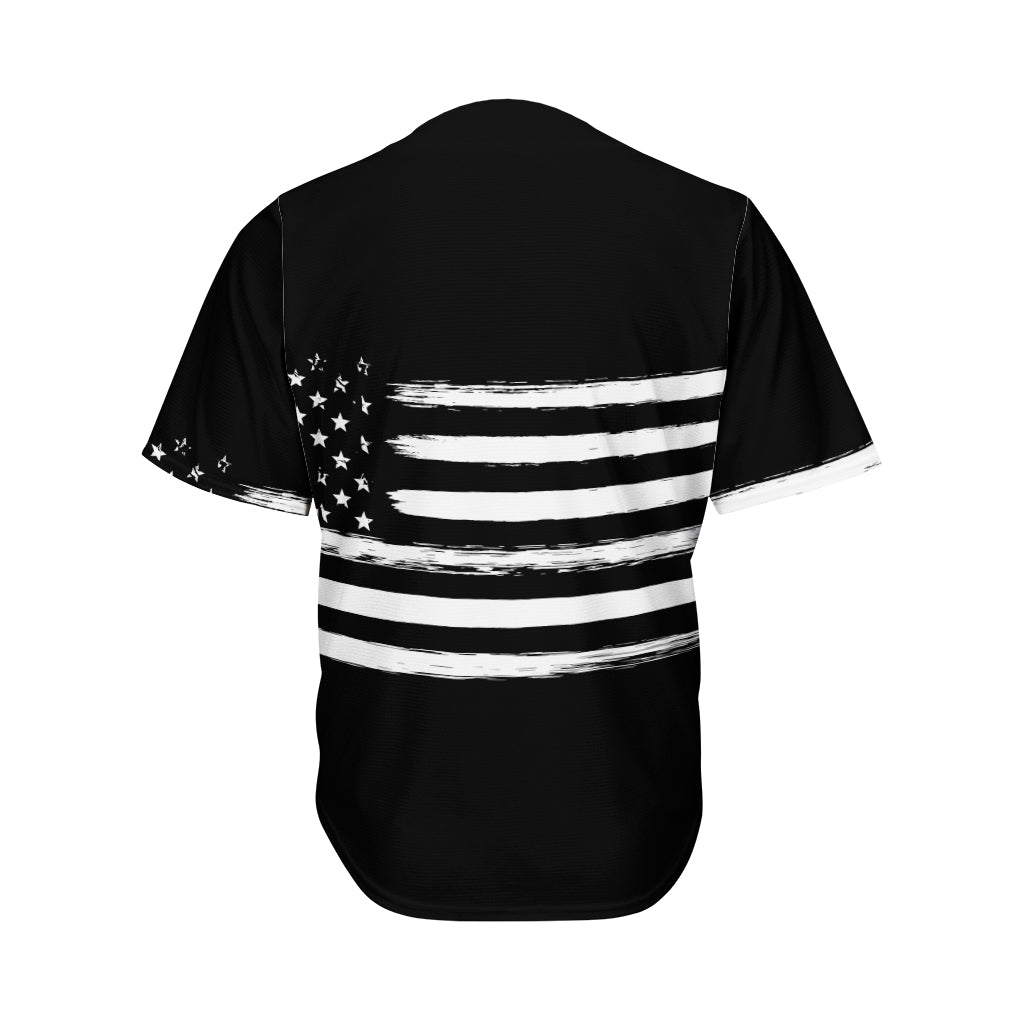 Black And White USA Flag Print Men's Baseball Jersey GearFrost