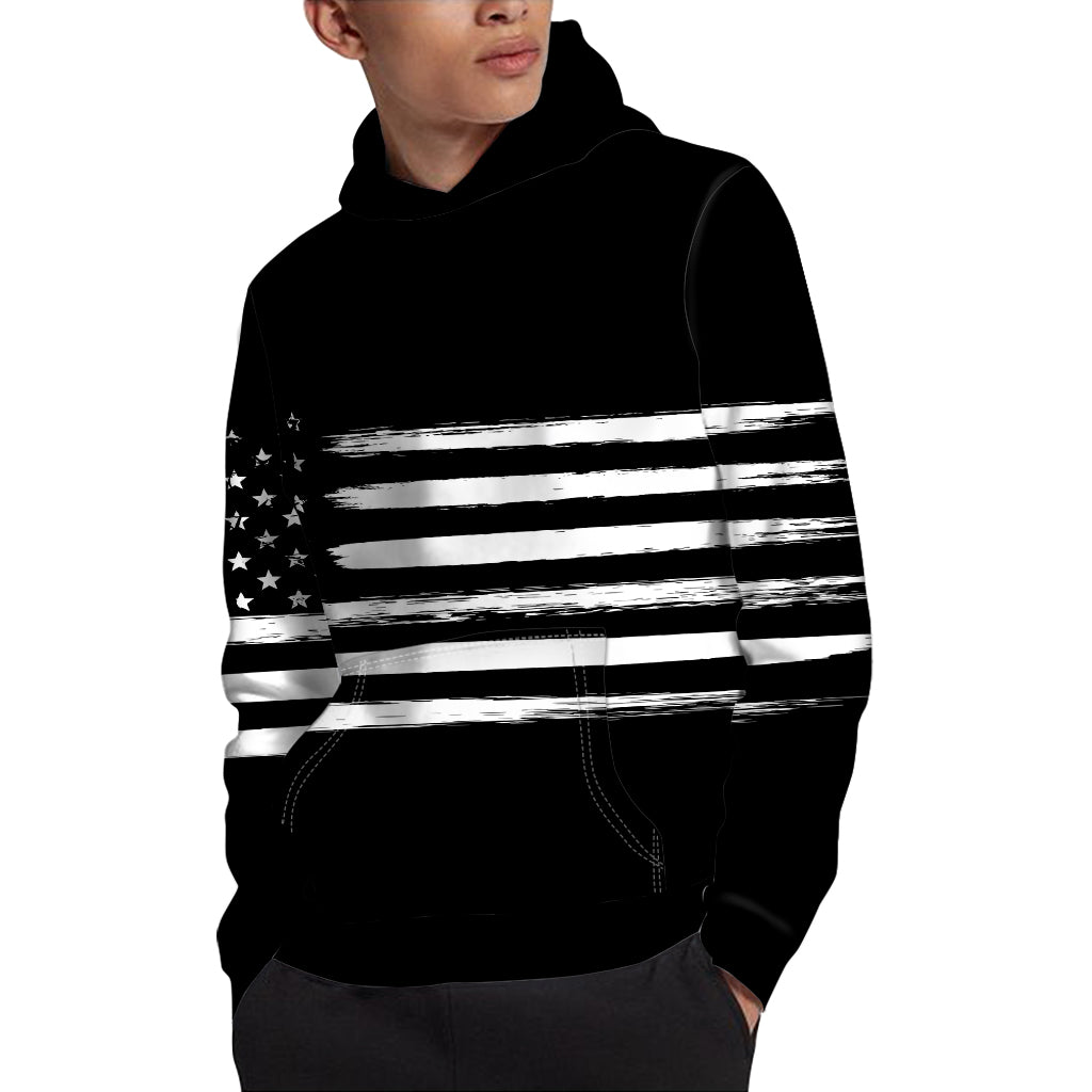Black And White USA Flag Print Pullover Hoodie