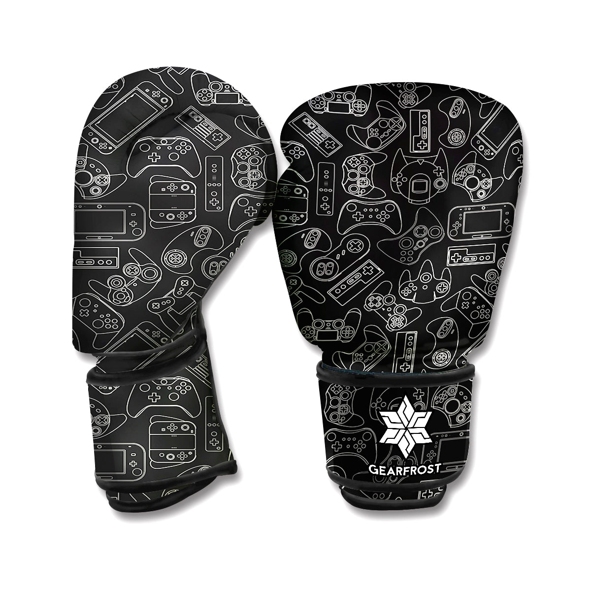 Black And White Video Game Pattern Print Boxing Gloves