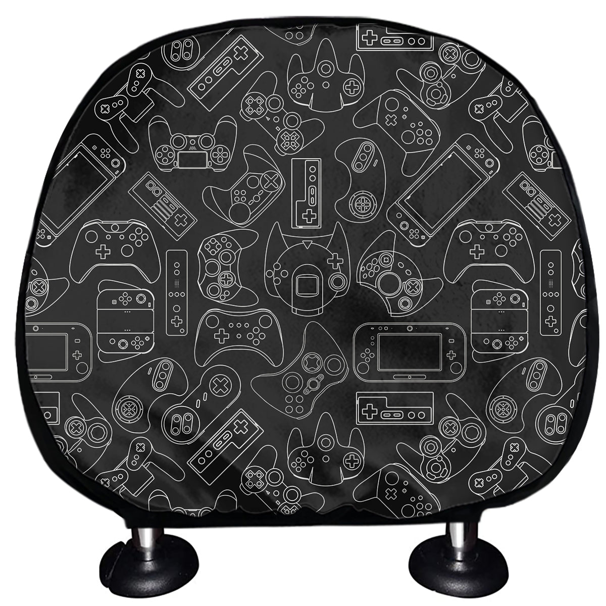 Black And White Video Game Pattern Print Car Headrest Covers