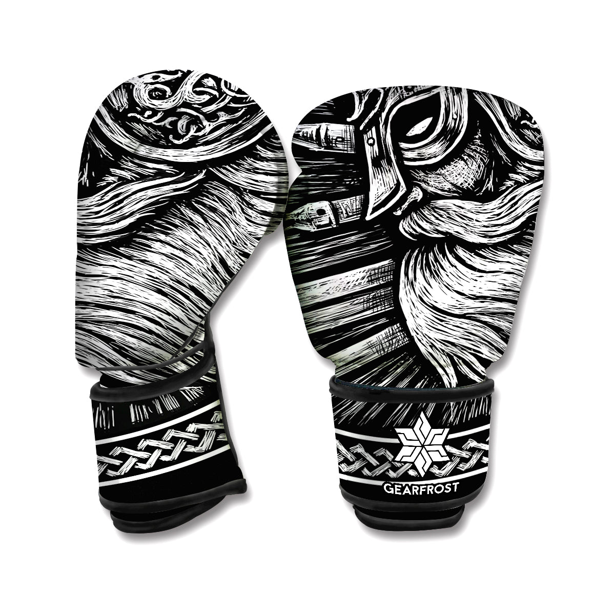 Black And White Viking God Odin Print Boxing Gloves